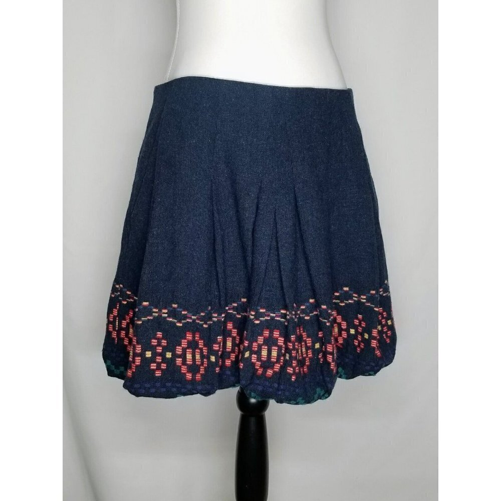 Anthropologie Plenty by tracy reese skirt blue embroidery pockets pleated sz 8